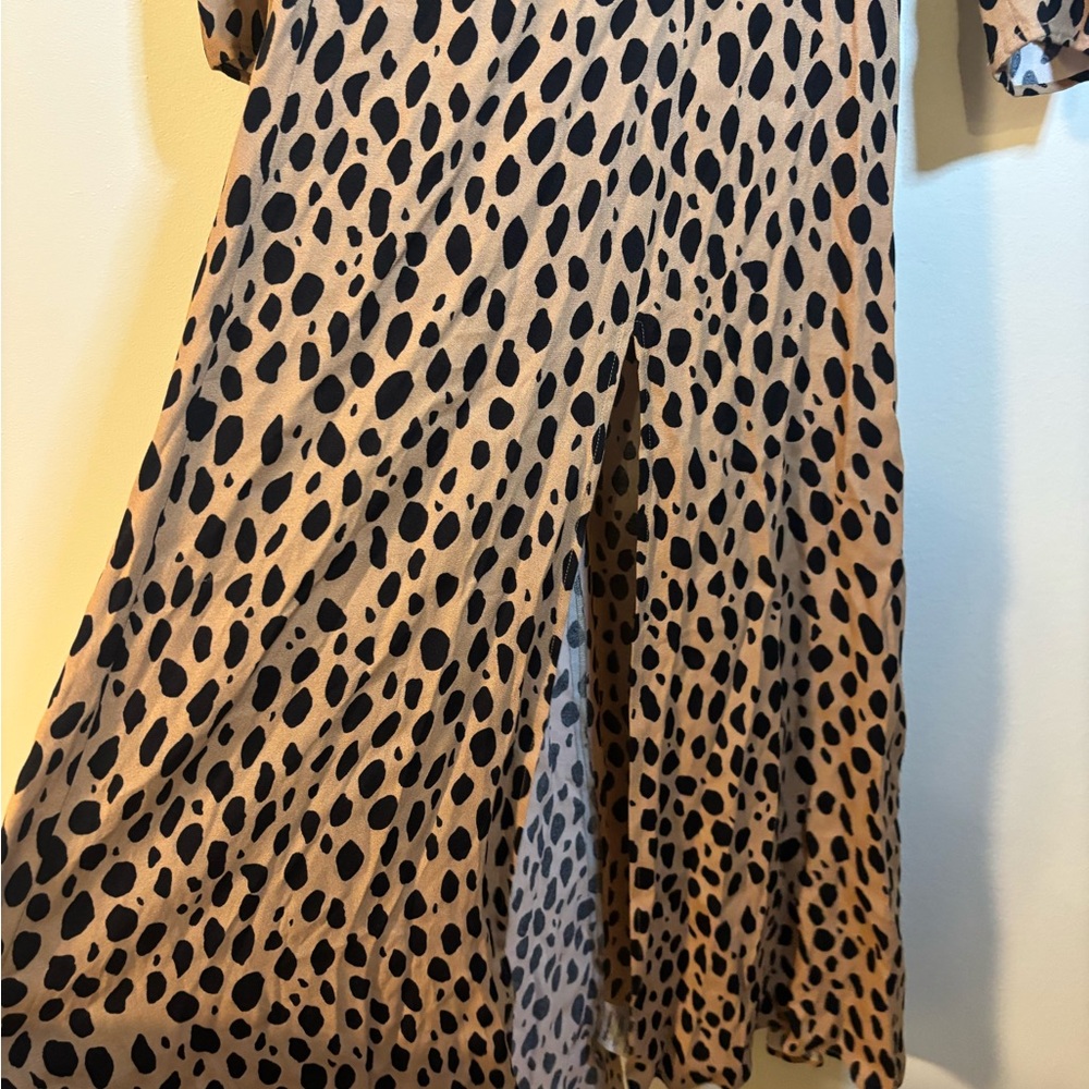 Reformation Mara Midi Dress 6 Brown Leopard Print Slit Square Neck - Picture 10 of 10